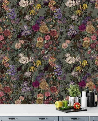 grünes personalisierbares Wandbild mit Blumenmuster namens Light Green Flower Garden von Karina Eibatova