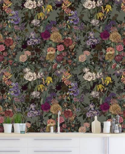 grøn tilpasselig blomstermønster vægmaleri kaldet Light Green Flower Garden af Karina Eibatova grøn tilpasselig blomstermønster vægmaleri kaldet Light Green Flower Garden af Karina Eibatova