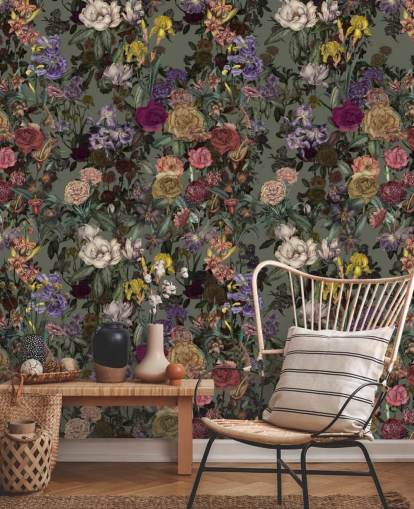 green customisable floral pattern wall mural called Light Green Flower Garden by Karina Eibatova green customisable floral pattern wall mural called Light Green Flower Garden by Karina Eibatova