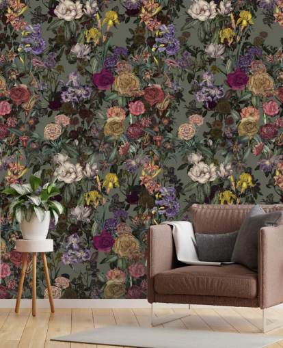 mural de parede verde personalizável com padrão floral chamado Light Green Flower Garden de Karina Eibatova mural de parede verde personalizável com padrão floral chamado Light Green Flower Garden de Karina Eibatova