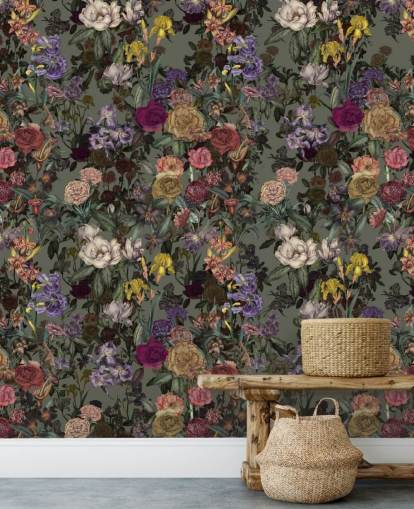 fresque murale verte à motif floral personnalisable appelée Light Green Flower Garden par Karina Eibatova