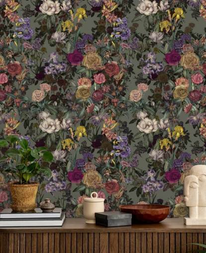 fresque murale verte à motif floral personnalisable appelée Light Green Flower Garden par Karina Eibatova