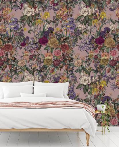 mural de parede floral personalizado rosa chamado Pink Flower Garden de Karina Eibatova para quartos