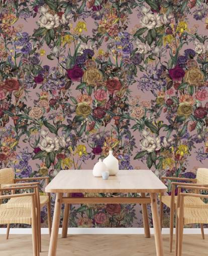 mural de pared floral personalizado rosa llamado Pink Flower Garden de Karina Eibatova para dormitorios mural de pared floral personalizado rosa llamado Pink Flower Garden de Karina Eibatova para dormitorios