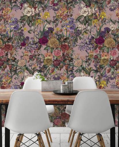 rosa tilpasset blomsterveggmaleri kalt Pink Flower Garden av Karina Eibatova for soverom