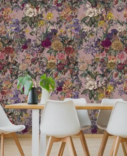 pink custom floral wall mural called Pink Flower Garden by Karina Eibatova for bedrooms pink custom floral wall mural called Pink Flower Garden by Karina Eibatova for bedrooms