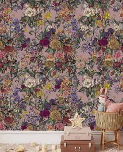 mural de pared floral personalizado rosa llamado Pink Flower Garden de Karina Eibatova para dormitorios mural de pared floral personalizado rosa llamado Pink Flower Garden de Karina Eibatova para dormitorios