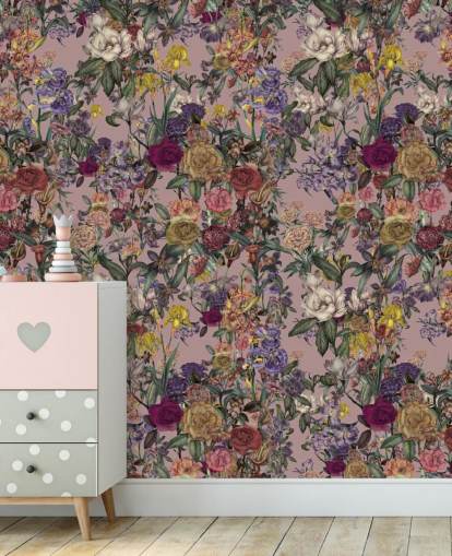 mural de parede floral personalizado rosa chamado Pink Flower Garden de Karina Eibatova para quartos