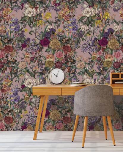 murale floreale personalizzato rosa chiamato Pink Flower Garden di Karina Eibatova per camere da letto murale floreale personalizzato rosa chiamato Pink Flower Garden di Karina Eibatova per camere da letto