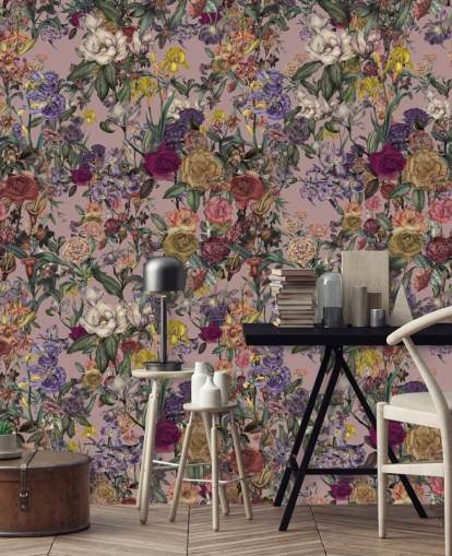 rosa tilpasset blomsterveggmaleri kalt Pink Flower Garden av Karina Eibatova for soverom