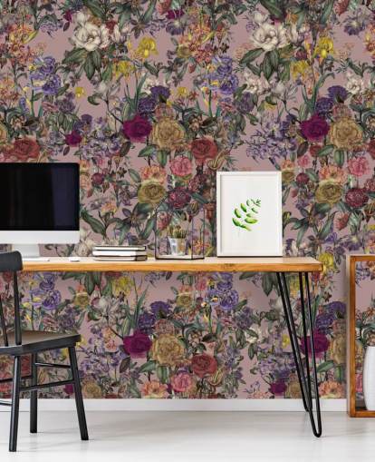 mural de parede floral personalizado rosa chamado Pink Flower Garden de Karina Eibatova para quartos