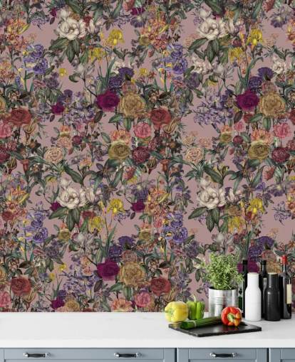 pink custom floral wall mural called Pink Flower Garden by Karina Eibatova for bedrooms