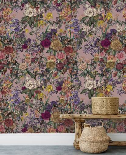 fresque murale florale personnalisée rose appelée Pink Flower Garden par Karina Eibatova pour les chambres