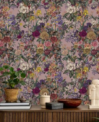 mural de pared floral personalizado rosa llamado Pink Flower Garden de Karina Eibatova para dormitorios