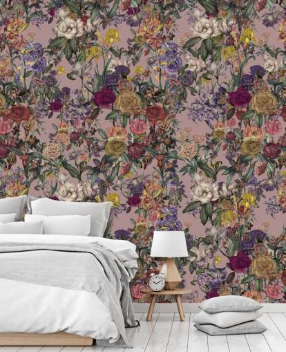 murale floreale personalizzato rosa chiamato Pink Flower Garden di Karina Eibatova per camere da letto murale floreale personalizzato rosa chiamato Pink Flower Garden di Karina Eibatova per camere da letto