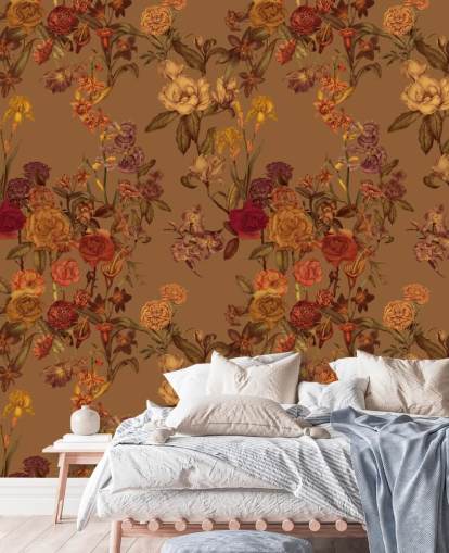 beige custom floral pattern wallpaper mural called Warm Beige Flower Garden by Karina Eibatova