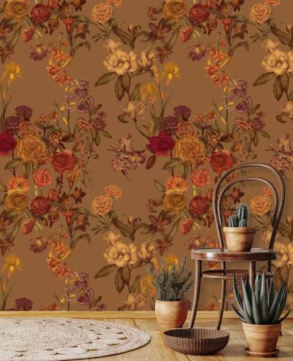 beige brugerdefineret blomstermønster tapetmaleri kaldet Warm Beige Flower Garden af Karina Eibatova