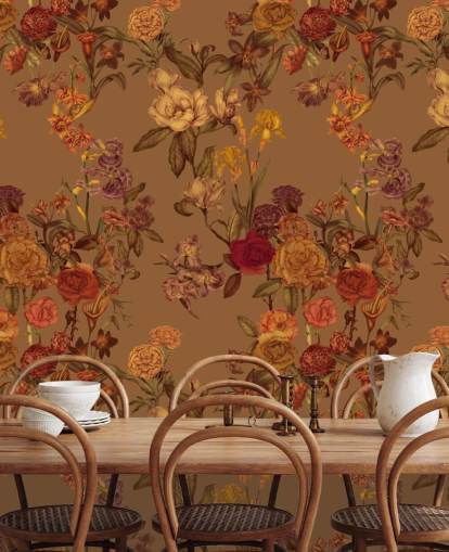 mural de papel de parede bege com padrão floral personalizado chamado Warm Beige Flower Garden de Karina Eibatova