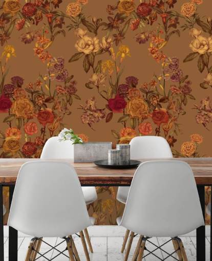 mural de papel de parede bege com padrão floral personalizado chamado Warm Beige Flower Garden de Karina Eibatova