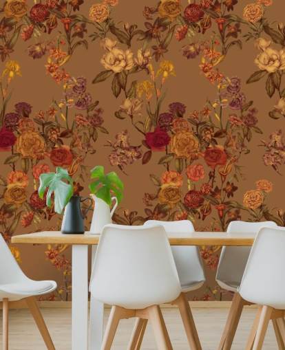 mural de papel de parede bege com padrão floral personalizado chamado Warm Beige Flower Garden de Karina Eibatova