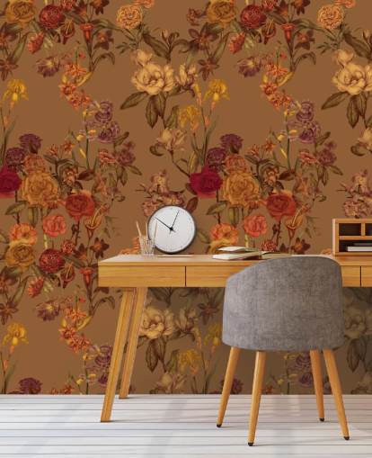 carta da parati murale con motivo floreale personalizzato beige chiamato Warm Beige Flower Garden di Karina Eibatova