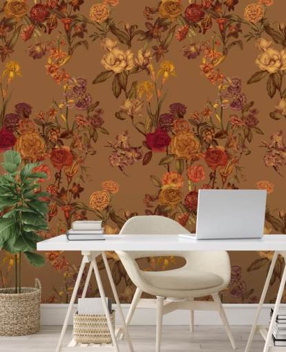 beige custom floral pattern wallpaper mural called Warm Beige Flower Garden by Karina Eibatova