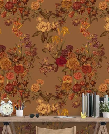 beigefarbenes Tapeten-Wandbild mit individuellem Blumenmuster namens Warm Beige Flower Garden von Karina Eibatova beigefarbenes Tapeten-Wandbild mit individuellem Blumenmuster namens Warm Beige Flower Garden von Karina Eibatova