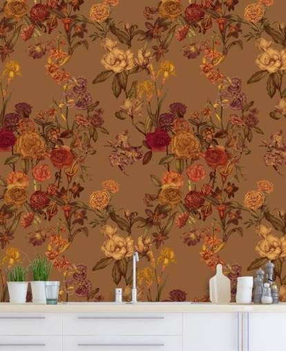 beige tilpasset blomstermønster tapetmaleri kalt Warm Beige Flower Garden av Karina Eibatova beige tilpasset blomstermønster tapetmaleri kalt Warm Beige Flower Garden av Karina Eibatova