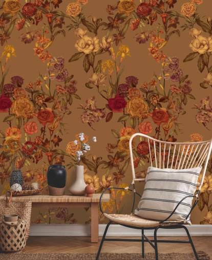 beige op maat gemaakte behangmuurschildering met bloemenpatroon genaamd Warm Beige Flower Garden van Karina Eibatova beige op maat gemaakte behangmuurschildering met bloemenpatroon genaamd Warm Beige Flower Garden van Karina Eibatova