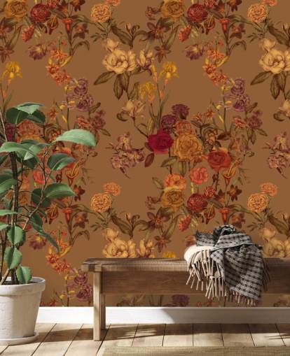 beige custom floral pattern wallpaper mural called Warm Beige Flower Garden by Karina Eibatova