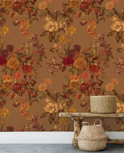 beige brugerdefineret blomstermønster tapetmaleri kaldet Warm Beige Flower Garden af Karina Eibatova