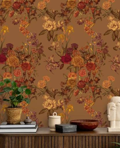 beige custom floral pattern wallpaper mural called Warm Beige Flower Garden by Karina Eibatova