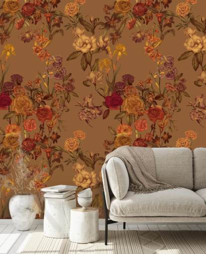papier peint mural à motif floral personnalisé beige appelé Warm Beige Flower Garden par Karina Eibatova