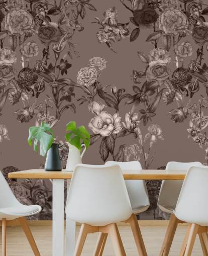 Sepia-Wandbild mit individuellem Blumenmuster namens Sepia Flower Garden von Karina Eibatova für Schlafzimmer und Wohnzimmer Sepia-Wandbild mit individuellem Blumenmuster namens Sepia Flower Garden von Karina Eibatova für Schlafzimmer und Wohnzimmer