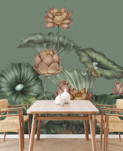 green customizable lotus wall mural called Green Lotus by Karina Eibatova for bedrooms and kitchens green customizable lotus wall mural called Green Lotus by Karina Eibatova for bedrooms and kitchens