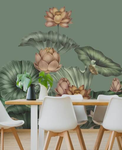 grünes personalisierbares Lotus-Wandbild namens Green Lotus von Karina Eibatova für Schlafzimmer und Küchen grünes personalisierbares Lotus-Wandbild namens Green Lotus von Karina Eibatova für Schlafzimmer und Küchen