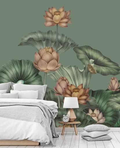 mural de pared de loto verde personalizable llamado Green Lotus de Karina Eibatova para dormitorios y cocinas mural de pared de loto verde personalizable llamado Green Lotus de Karina Eibatova para dormitorios y cocinas