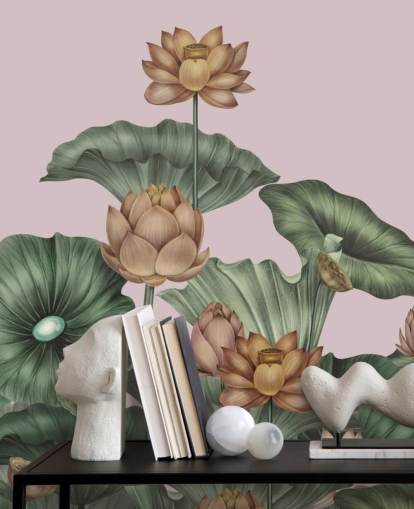 Personalisierbares Lotus-Wandbild Peach Lotus von Karina Eibatova in Grün und Pfirsich für Esszimmer und Schlafzimmer Personalisierbares Lotus-Wandbild Peach Lotus von Karina Eibatova in Grün und Pfirsich für Esszimmer und Schlafzimmer