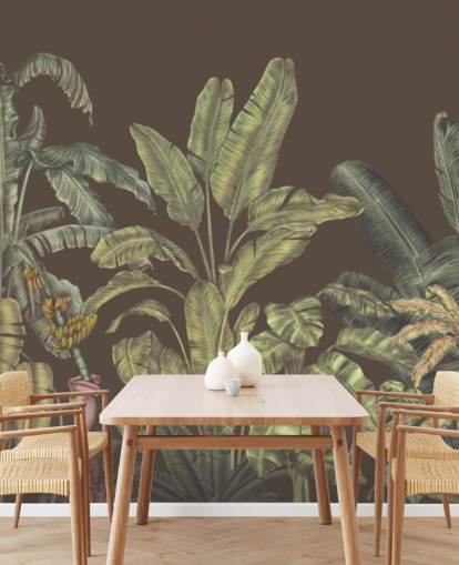 green and brown custom jungle wall mural called Jungle Canopy Brown by Karina Eibatova