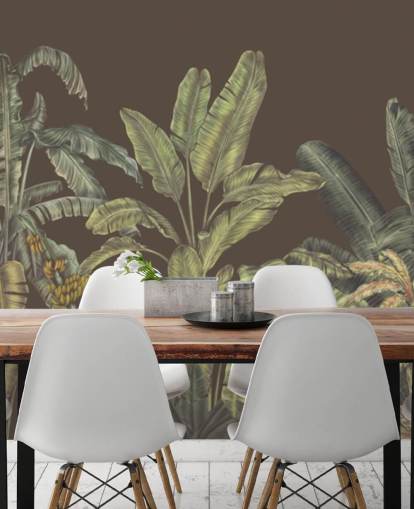 mural de pared de jungla personalizado verde y marrón llamado Jungle Canopy Brown de Karina Eibatova mural de pared de jungla personalizado verde y marrón llamado Jungle Canopy Brown de Karina Eibatova