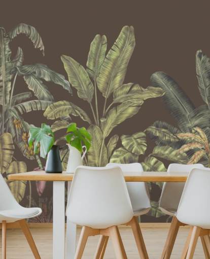 green and brown custom jungle wall mural called Jungle Canopy Brown by Karina Eibatova
