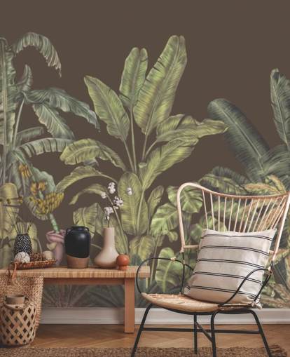 grön och brun anpassad djungel väggmålning som heter Jungle Canopy Brown av Karina Eibatova