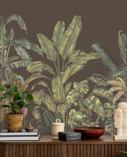 green and brown custom jungle wall mural called Jungle Canopy Brown by Karina Eibatova green and brown custom jungle wall mural called Jungle Canopy Brown by Karina Eibatova