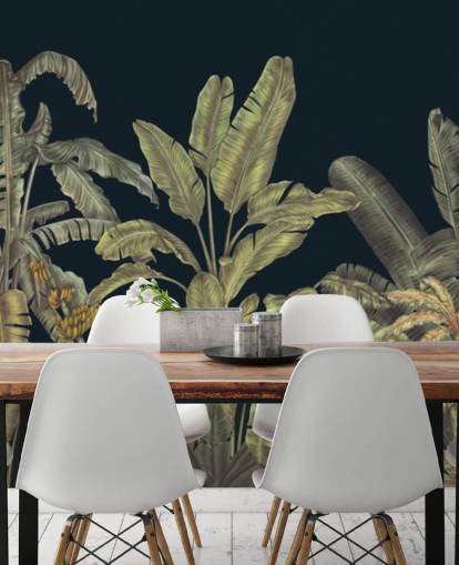 dark green customisable jungle leaves wall mural called Jungle Canopy Dark Green by Karina Eibatova