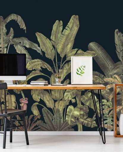 dark green customisable jungle leaves wall mural called Jungle Canopy Dark Green by Karina Eibatova