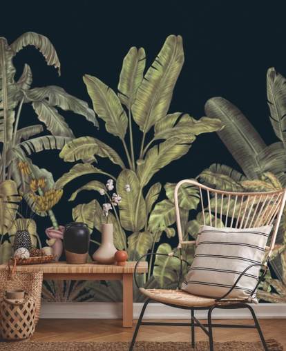dark green customisable jungle leaves wall mural called Jungle Canopy Dark Green by Karina Eibatova