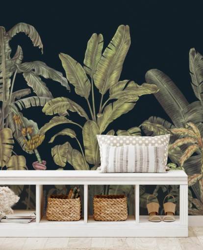 dark green customisable jungle leaves wall mural called Jungle Canopy Dark Green by Karina Eibatova