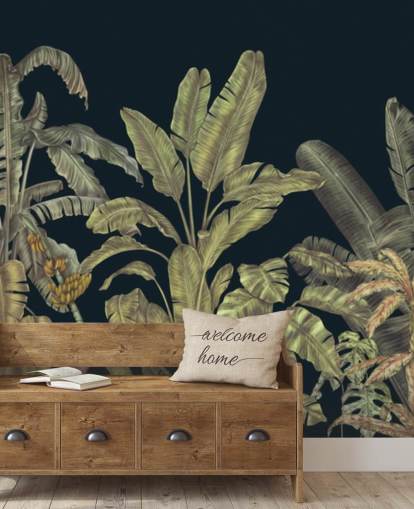 Karina Eibatovan tummanvihreä muokattava viidakon lehtien seinämaalaus nimeltä Jungle Canopy Dark Green Karina Eibatovan tummanvihreä muokattava viidakon lehtien seinämaalaus nimeltä Jungle Canopy Dark Green