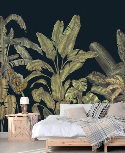 mørkegrøn tilpasselig jungleblade vægmaleri kaldet Jungle Canopy Dark Green af Karina Eibatova