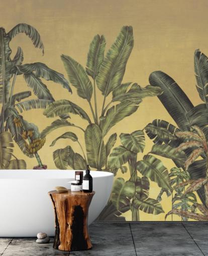 groene en gouden aanpasbare junglebladeren muurschildering genaamd Jungle Canopy Gold van Karina Eibatova groene en gouden aanpasbare junglebladeren muurschildering genaamd Jungle Canopy Gold van Karina Eibatova